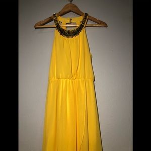 Yellow Maxi Dress with embedded Necklace